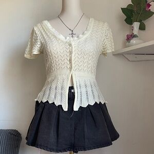 vintage Cream Knit Button-Up Top